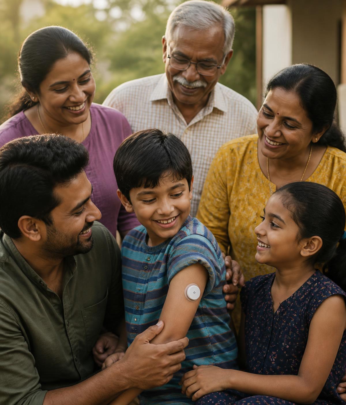 An Indian family and community members supporting a child living with Type 1 Diabetes.